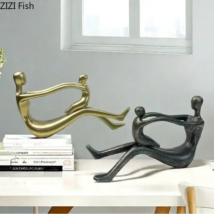 Abstract gold & black family resin sculpture living room decor