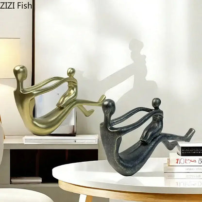 Abstract gold & black family resin sculpture living room decor