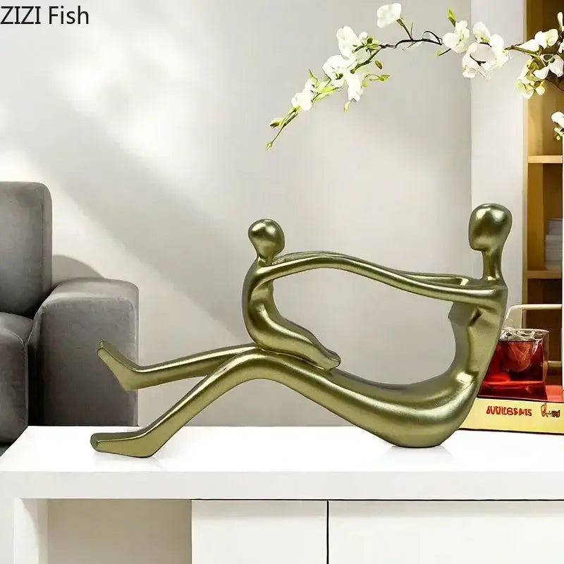 Abstract gold & black family resin sculpture living room decor