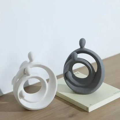 Gray ceramic abstract family sculpture set living room decor