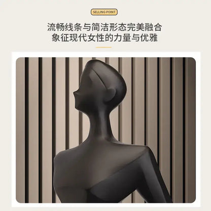 Minimalist black matte abstract figure art sculpture living room decor