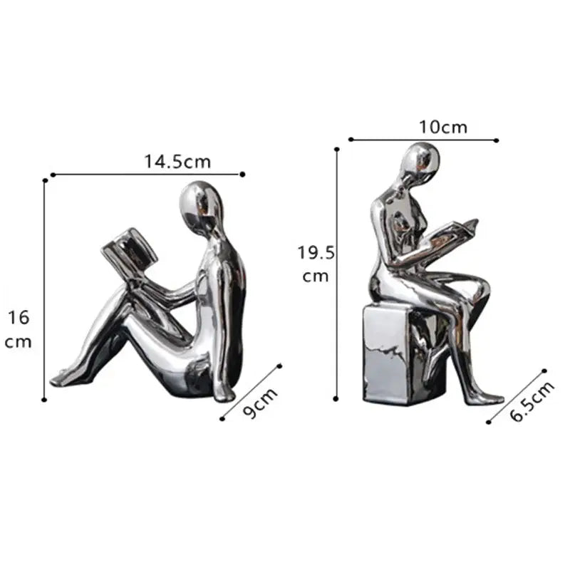 Modern glossy gold abstract figure bookend set for study room decor