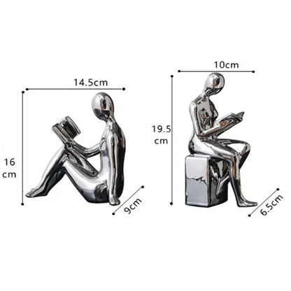 Modern glossy gold abstract figure bookend set for study room decor