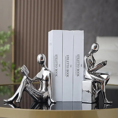 Modern glossy gold abstract figure bookend set for study room decor
