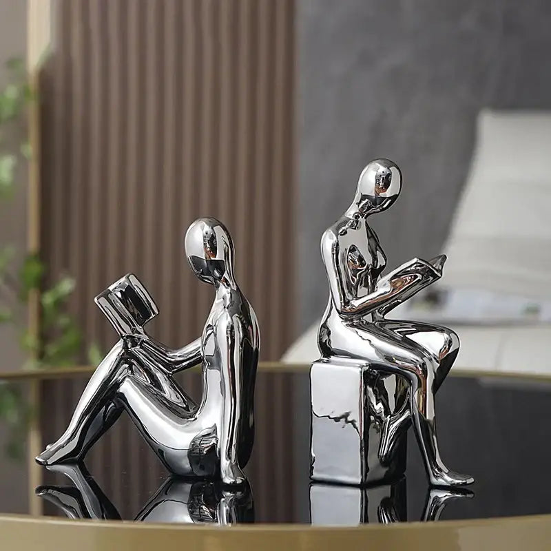Modern glossy gold abstract figure bookend set for study room decor