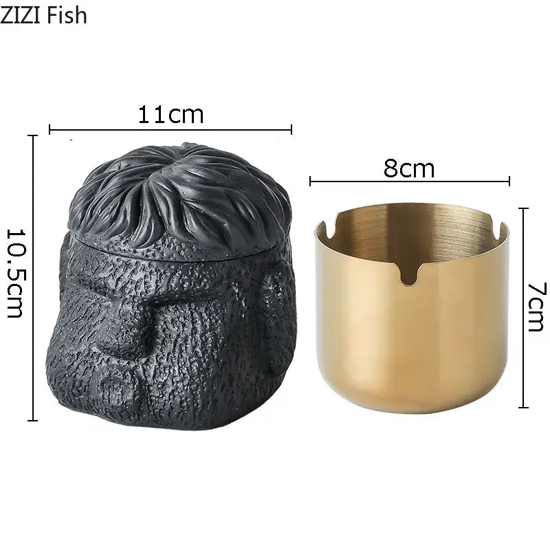 Abstract figure portraits cement ashtray black & gold living room decor