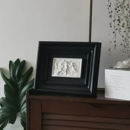 Modern white and black abstract figure relief sculpture living room art