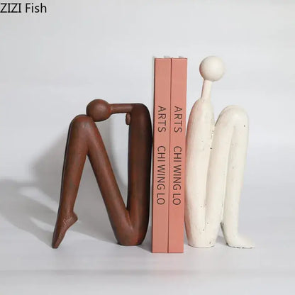 Modern brown & white figure resin sculpture bookends for living room