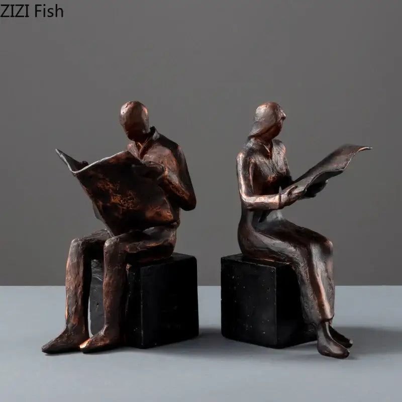 Bronze abstract figure sculpture bookend – living room desk decor