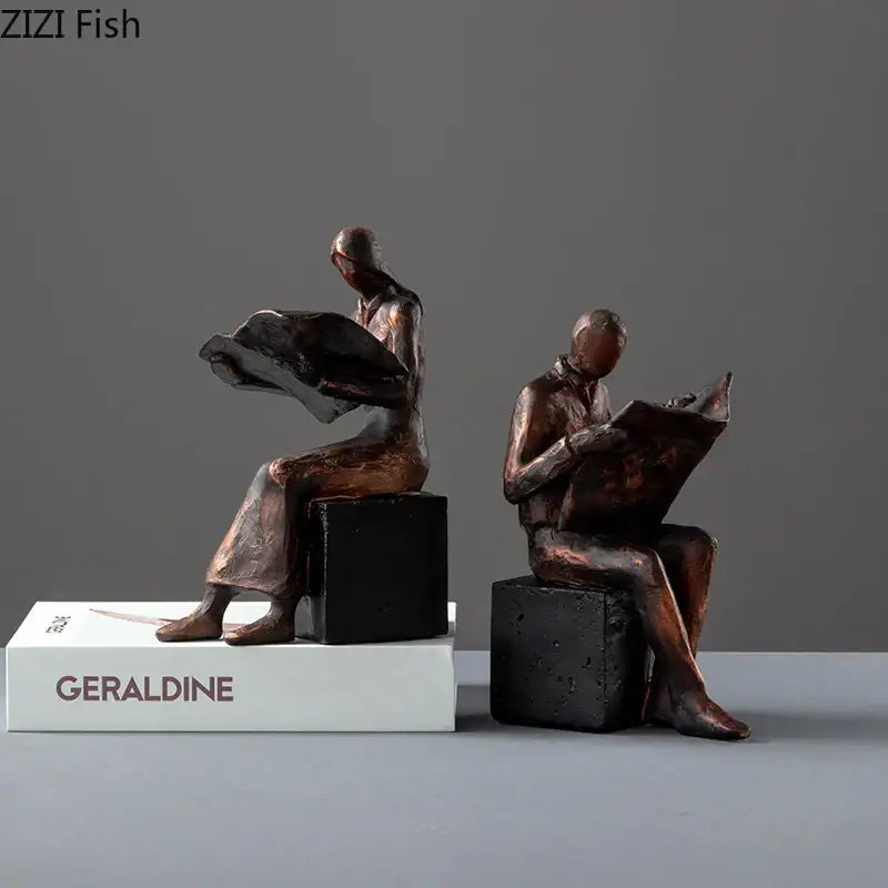 Bronze abstract figure sculpture bookend – living room desk decor