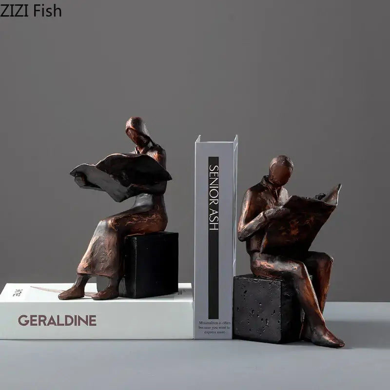 Bronze abstract figure sculpture bookend – living room desk decor