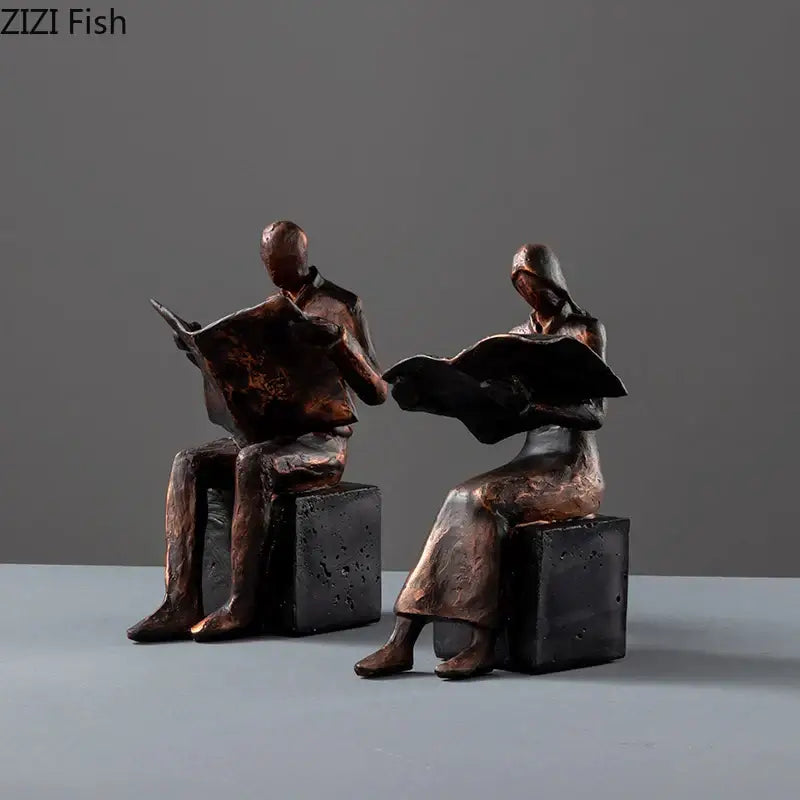 Bronze abstract figure sculpture bookend – living room desk decor