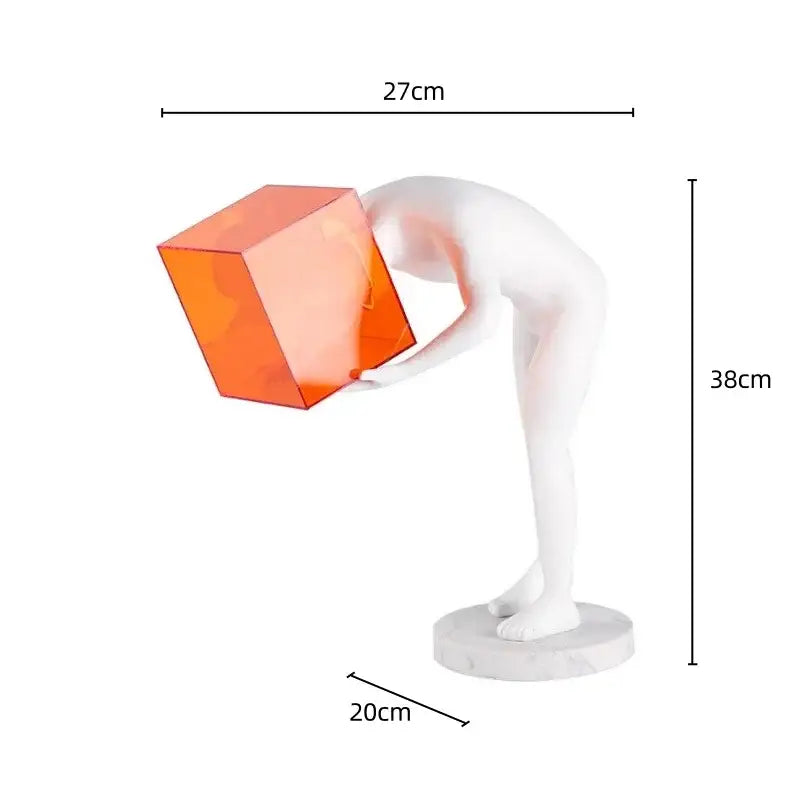 Abstract white human body mind sculpture glowing cube living room decor