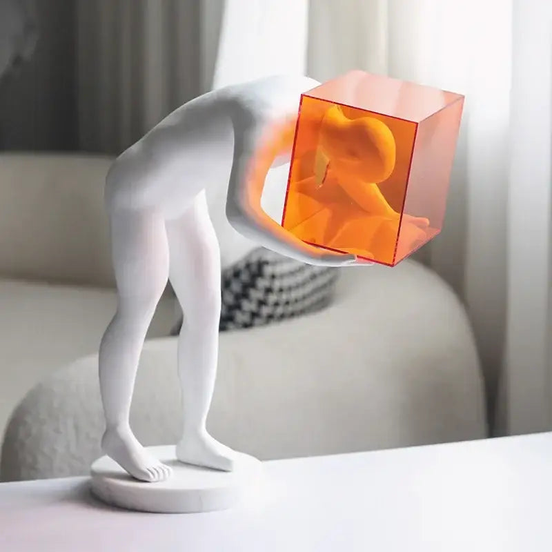Abstract white human body mind sculpture glowing cube living room decor