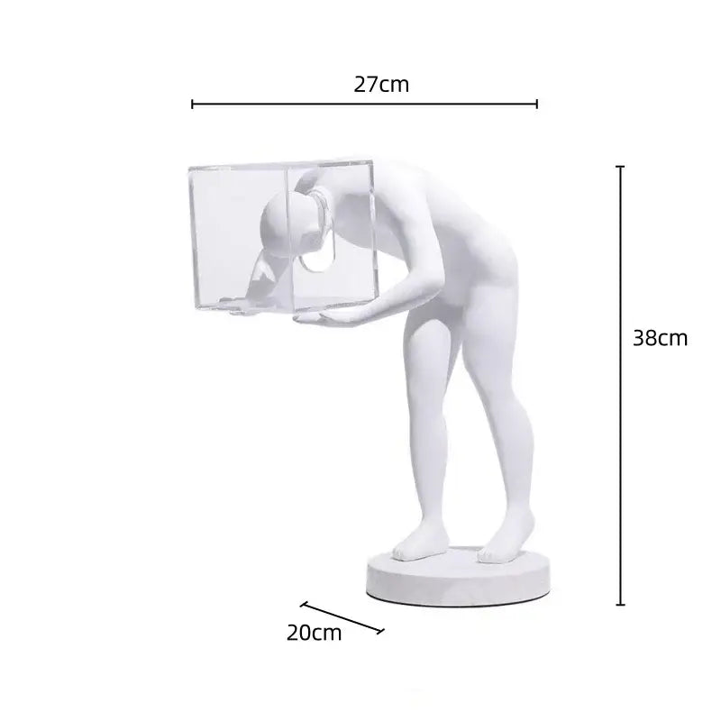 Abstract white human body mind sculpture glowing cube living room decor