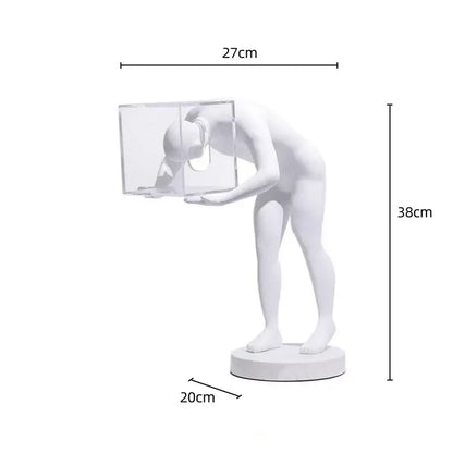 Abstract white human body mind sculpture glowing cube living room decor