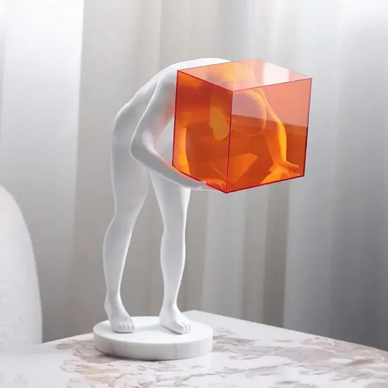Abstract white human body mind sculpture glowing cube living room decor