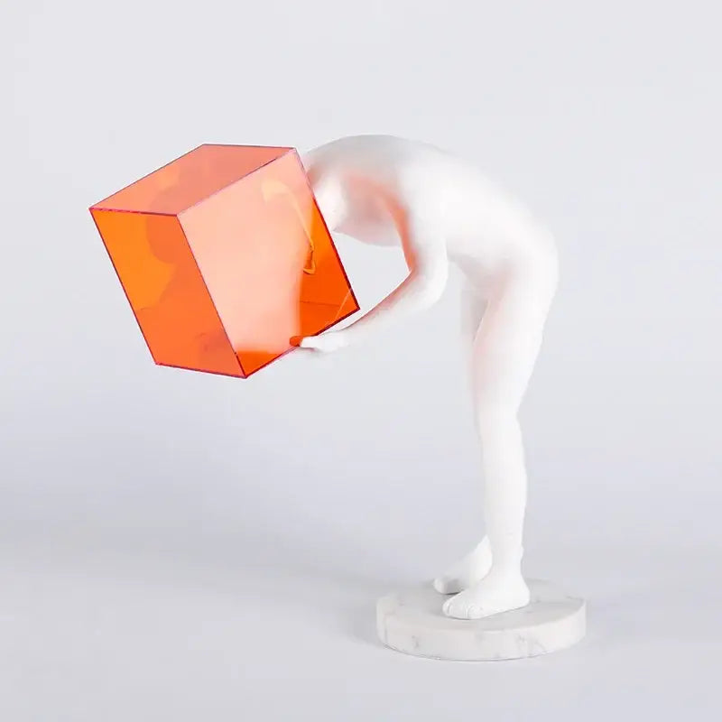 Abstract white human body mind sculpture glowing cube living room decor