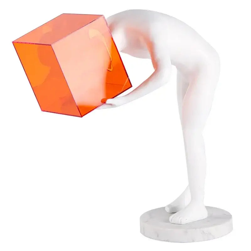 Abstract white human body mind sculpture glowing cube living room decor