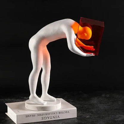 Abstract white human body mind sculpture glowing cube living room decor