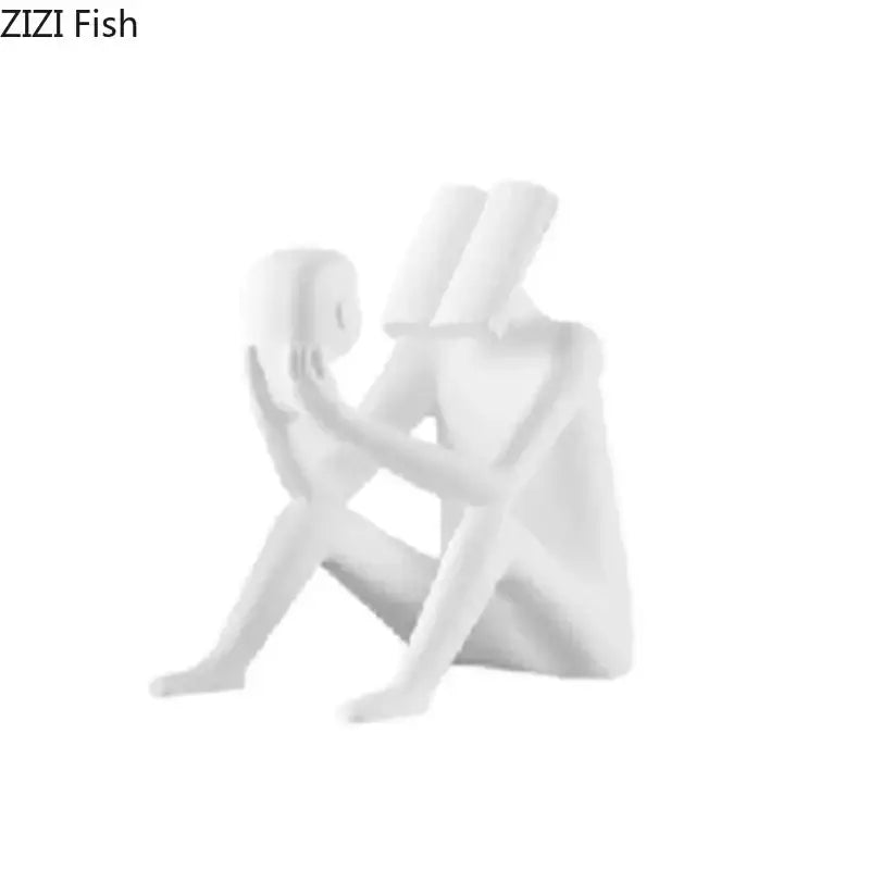 Modern black glossy abstract figure sculpture reading book bedroom decor