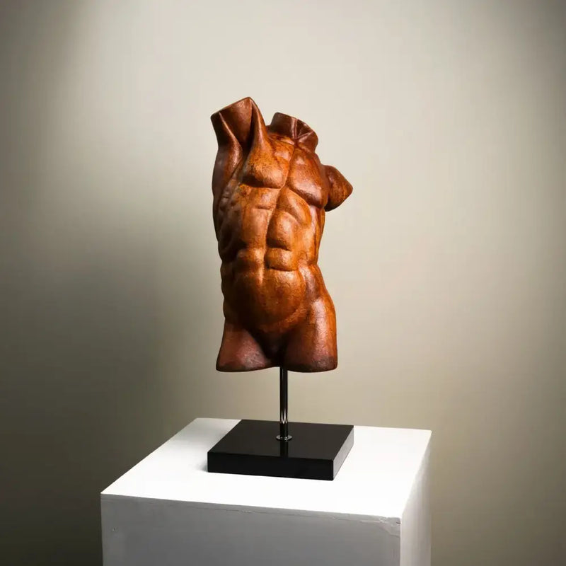Abstract bronze male torso figure sculpture living room decor