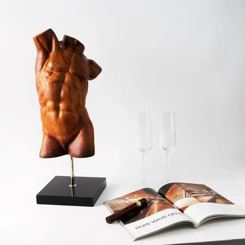 Abstract bronze male torso figure sculpture living room decor