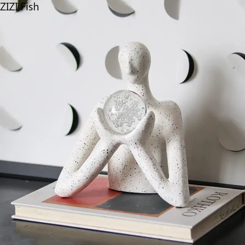 Abstract white figures sculpture decor bedroom glass orb ornament