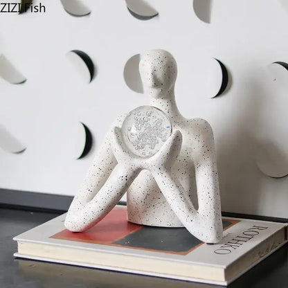 Abstract white figures sculpture decor bedroom glass orb ornament
