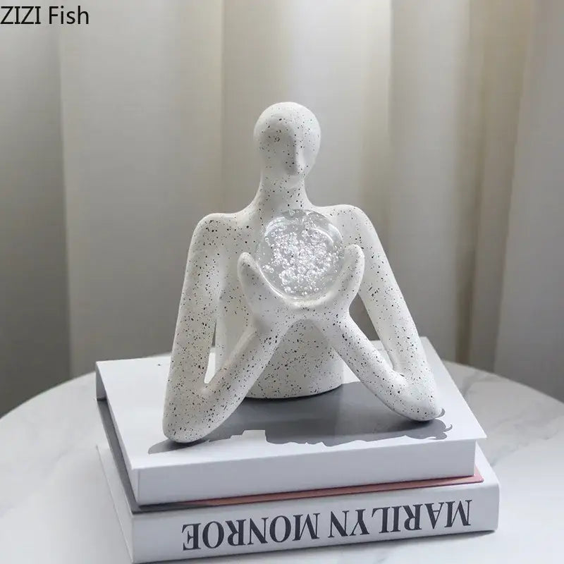 Abstract white figures sculpture decor bedroom glass orb ornament