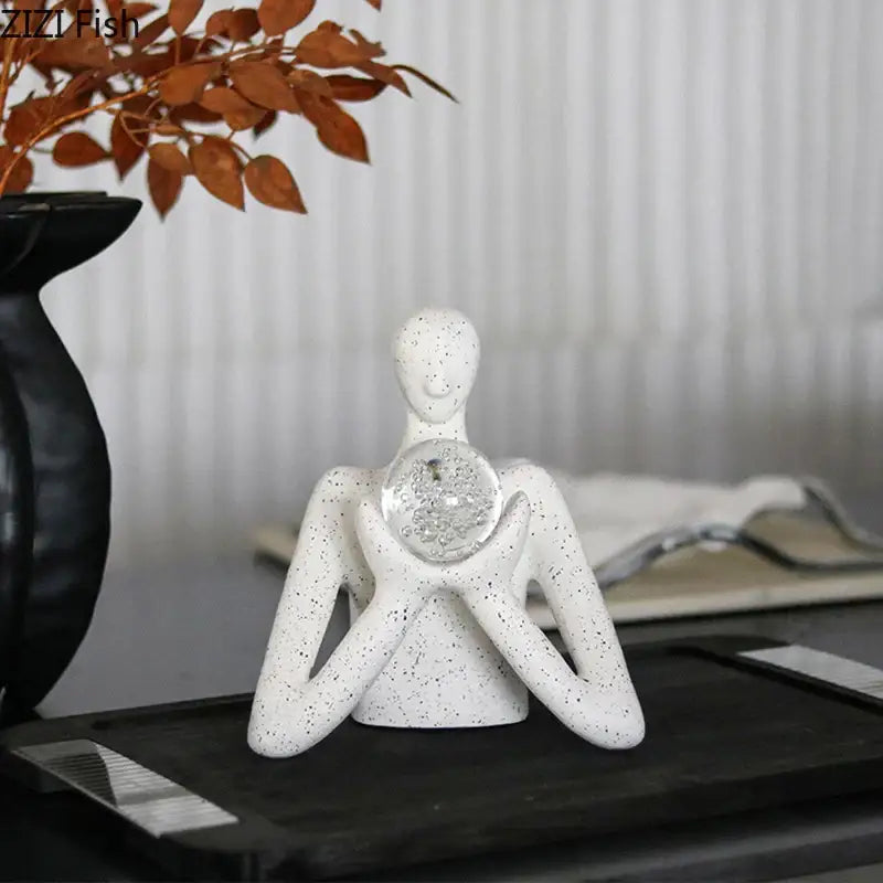 Abstract white figures sculpture decor bedroom glass orb ornament