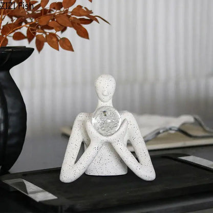Abstract white figures sculpture decor bedroom glass orb ornament