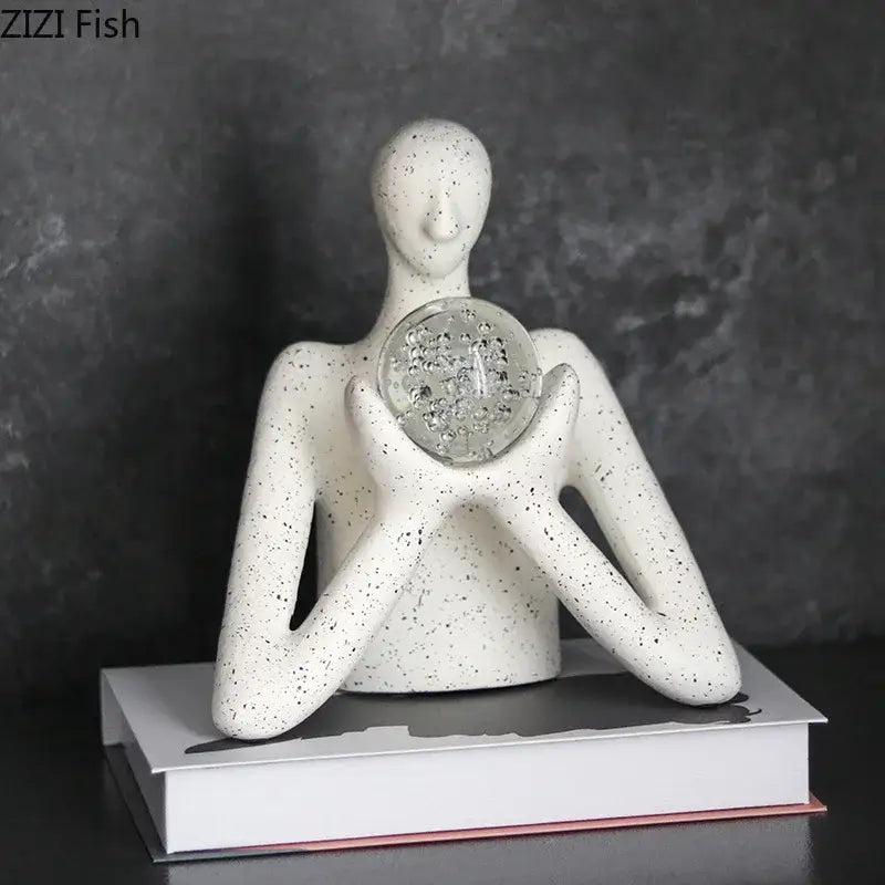 Abstract white figures sculpture decor bedroom glass orb ornament