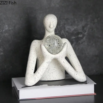 Abstract white figures sculpture decor bedroom glass orb ornament