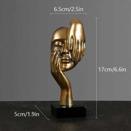 Modern gold abstract figurines – office desk resin face sculptures