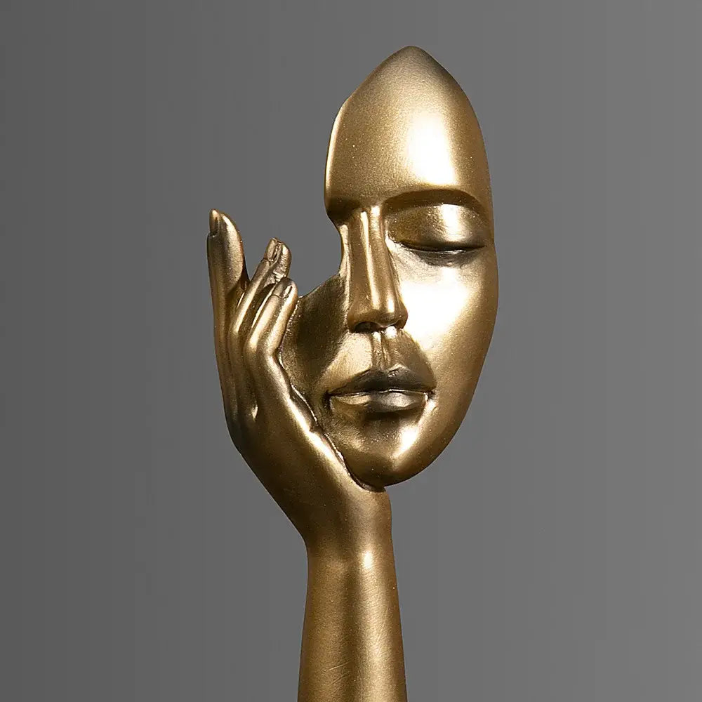 Modern gold abstract figurines – office desk resin face sculptures