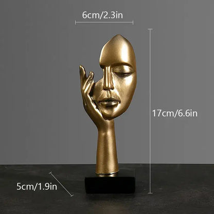 Modern gold abstract figurines – office desk resin face sculptures