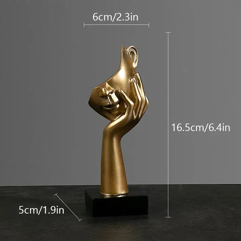 Modern gold abstract figurines – office desk resin face sculptures