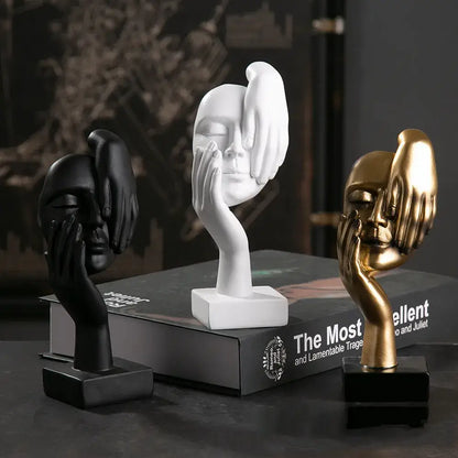 Modern gold abstract figurines – office desk resin face sculptures