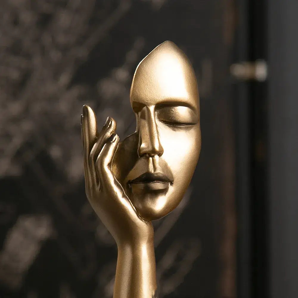 Modern gold abstract figurines – office desk resin face sculptures