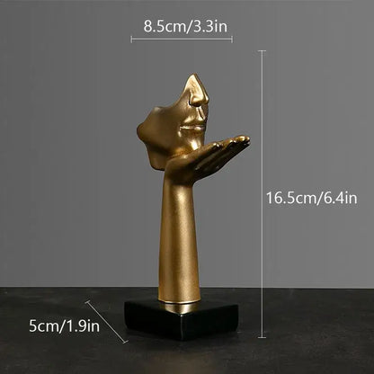 Modern gold abstract figurines – office desk resin face sculptures