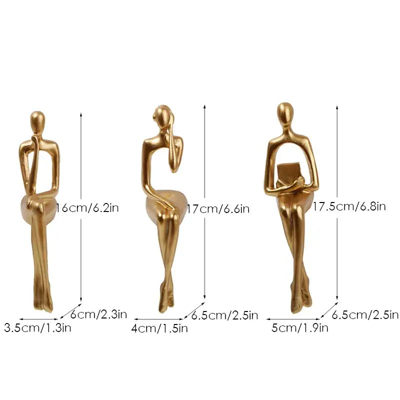Modern gold abstract figurines set for living room office decor