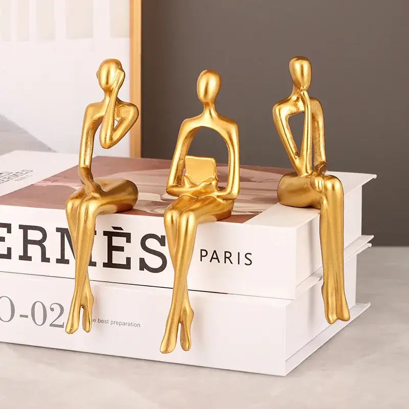 Modern gold abstract figurines set for living room office decor