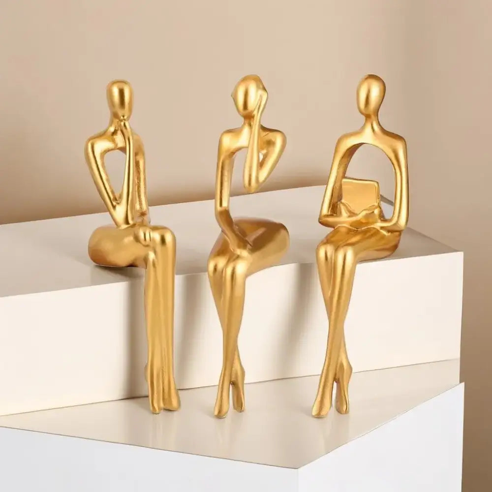 Modern gold abstract figurines set for living room office decor