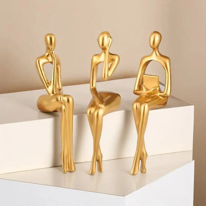Modern gold abstract figurines set for living room office decor