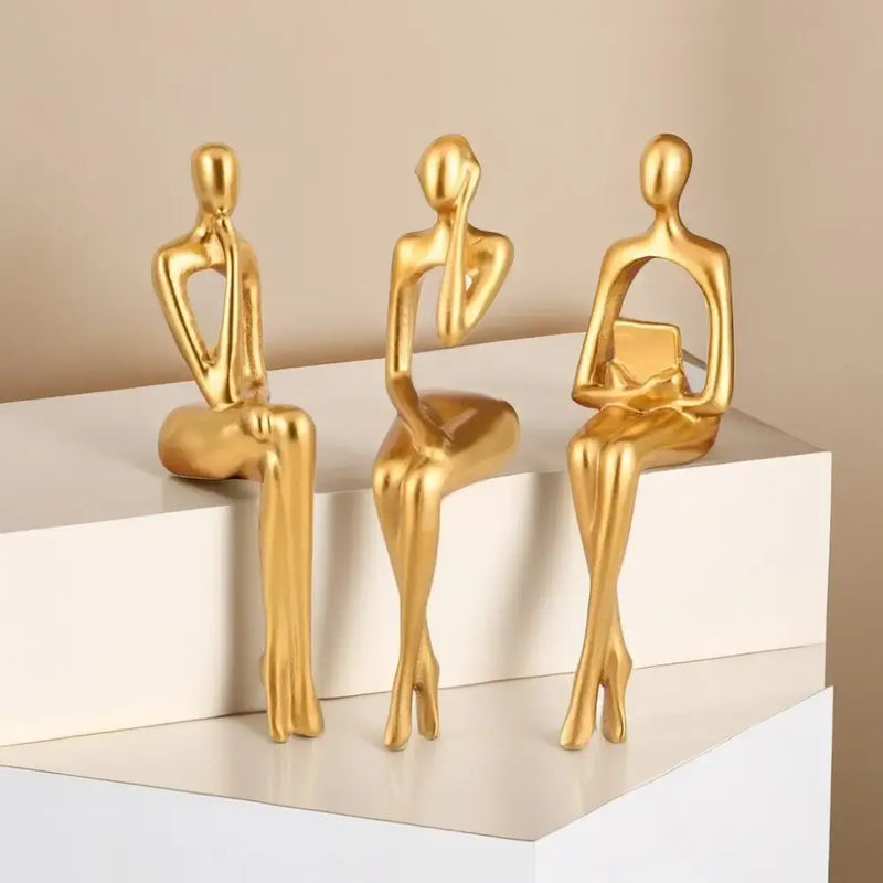 Modern gold abstract figurines set for living room office decor