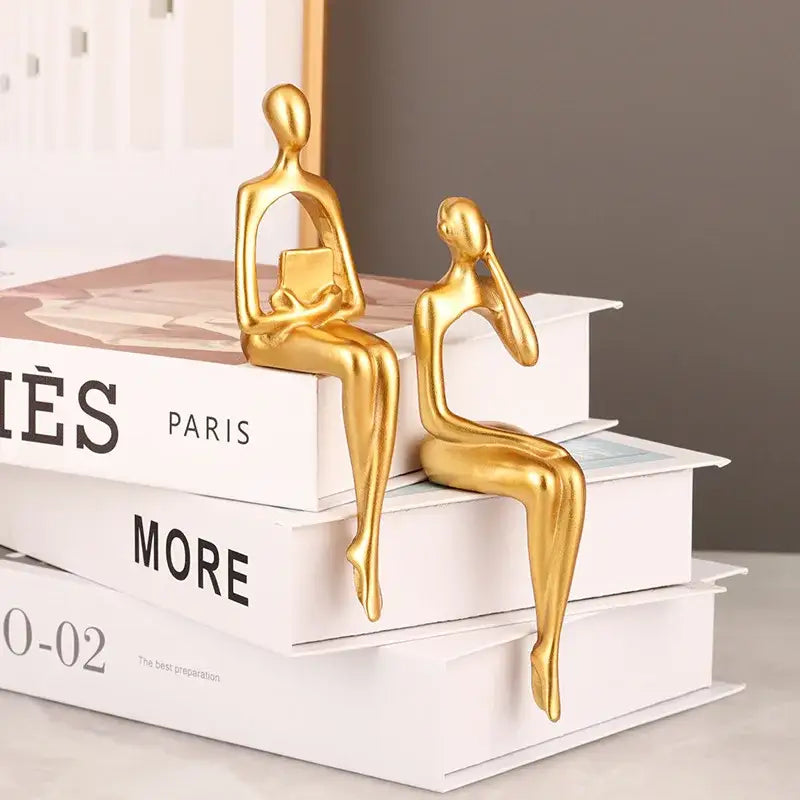 Modern gold abstract figurines set for living room office decor