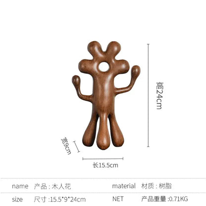 Abstract flower man alien brown wooden figurines living room decor