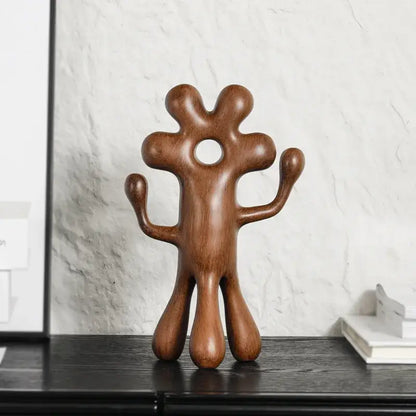 Abstract flower man alien brown wooden figurines living room decor