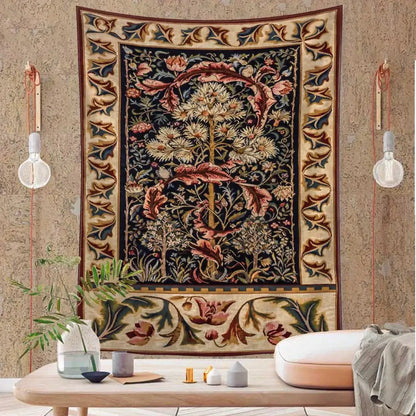 Bohemian navy & cream flowers leaves tapestry bedroom wall art